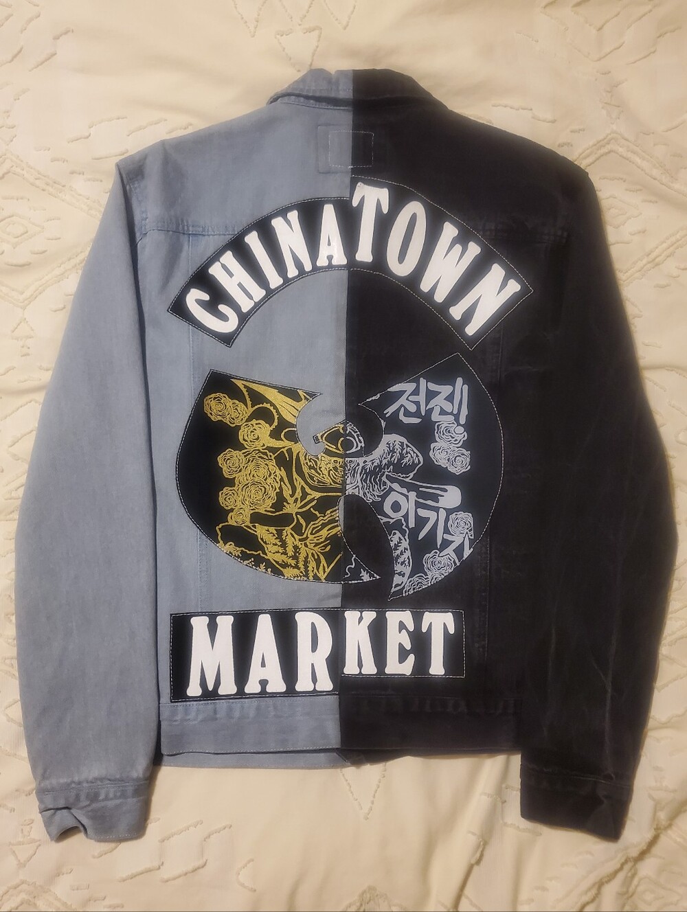 Wu Tang Clan + Chinatown Market Two Tone Colorblock Split Denim Trucker Jacket